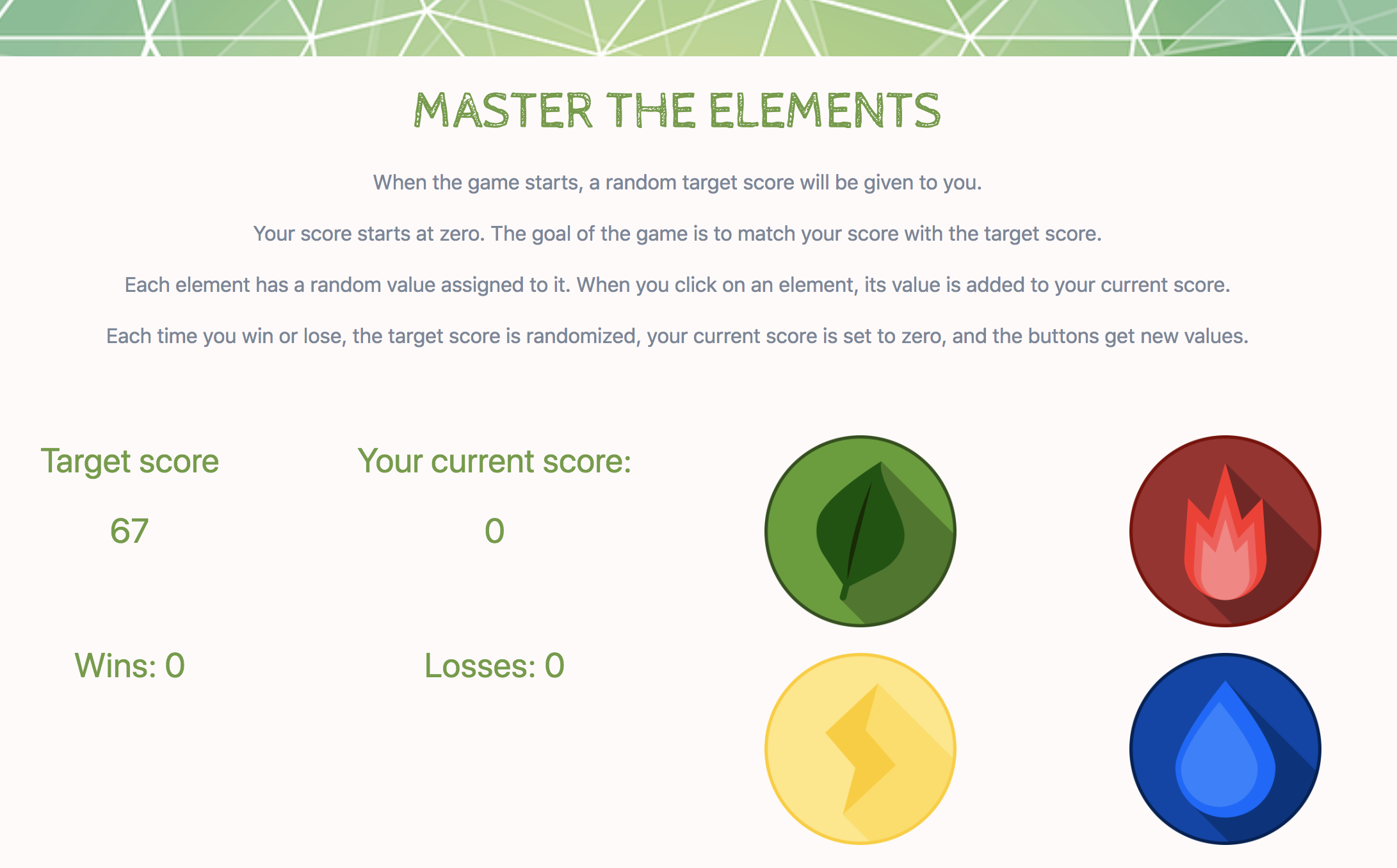 Screenshot of master the elements game