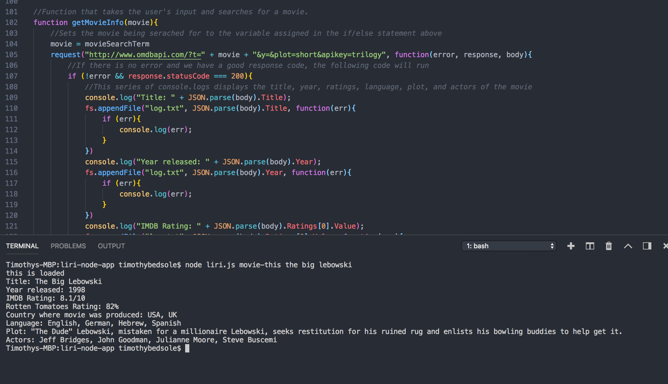 Screenshot of Liri Bot
